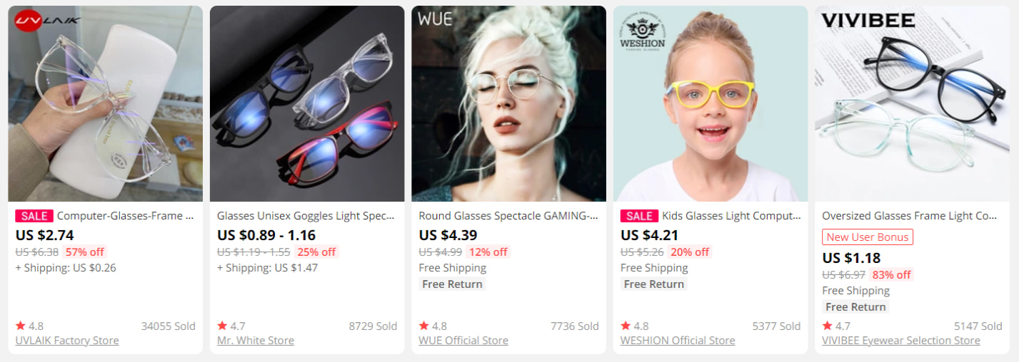 Computer glasses on AliExpress