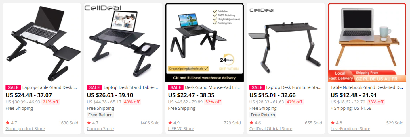 Five models of laptop desks on AliExpress