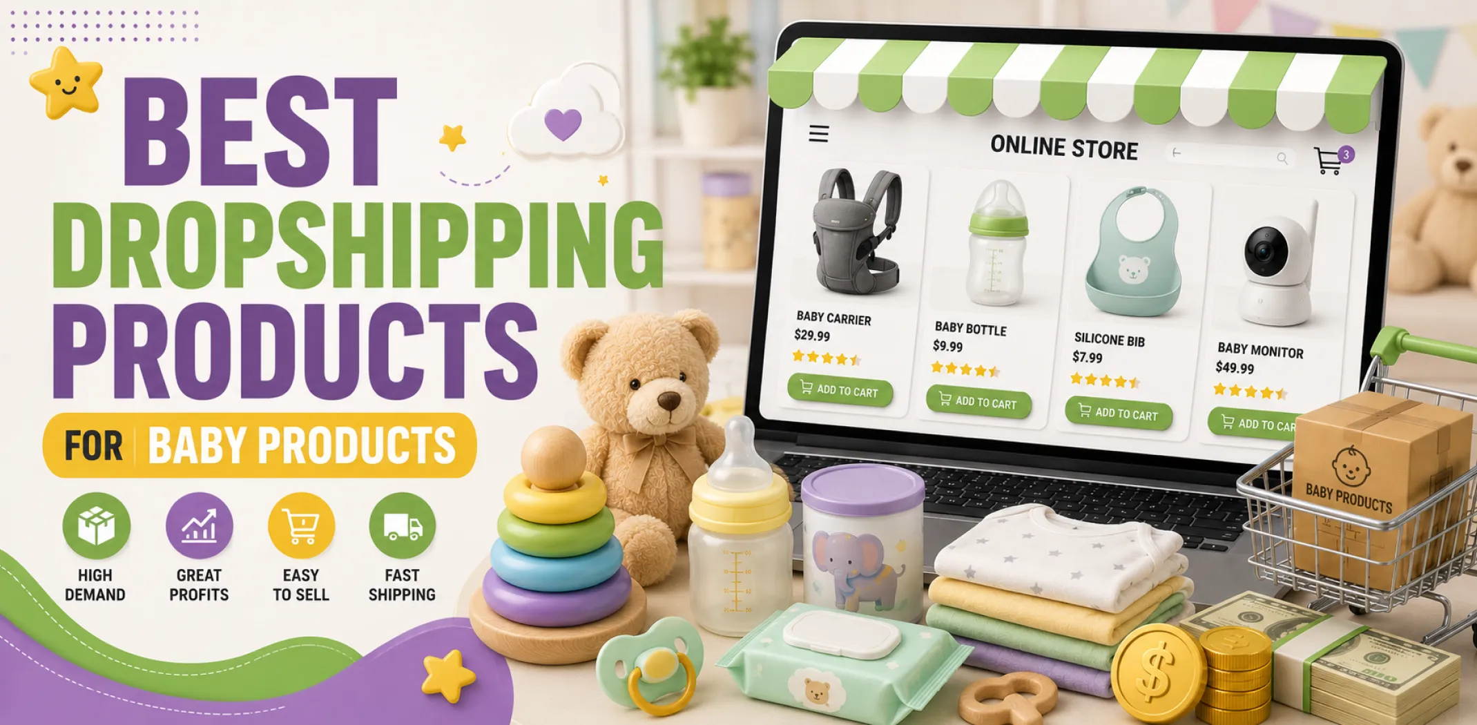 Featured image for an article about the best dropshipping products for baby products