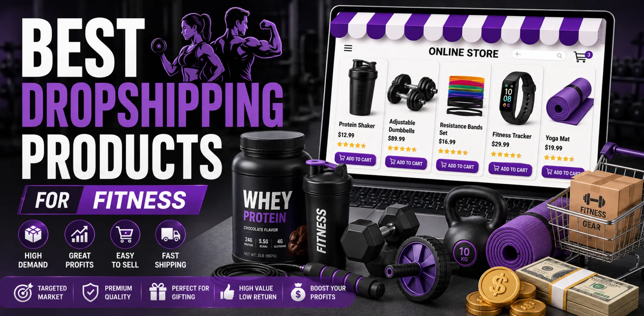 Featured image for an article about the best dropshipping products for fitness