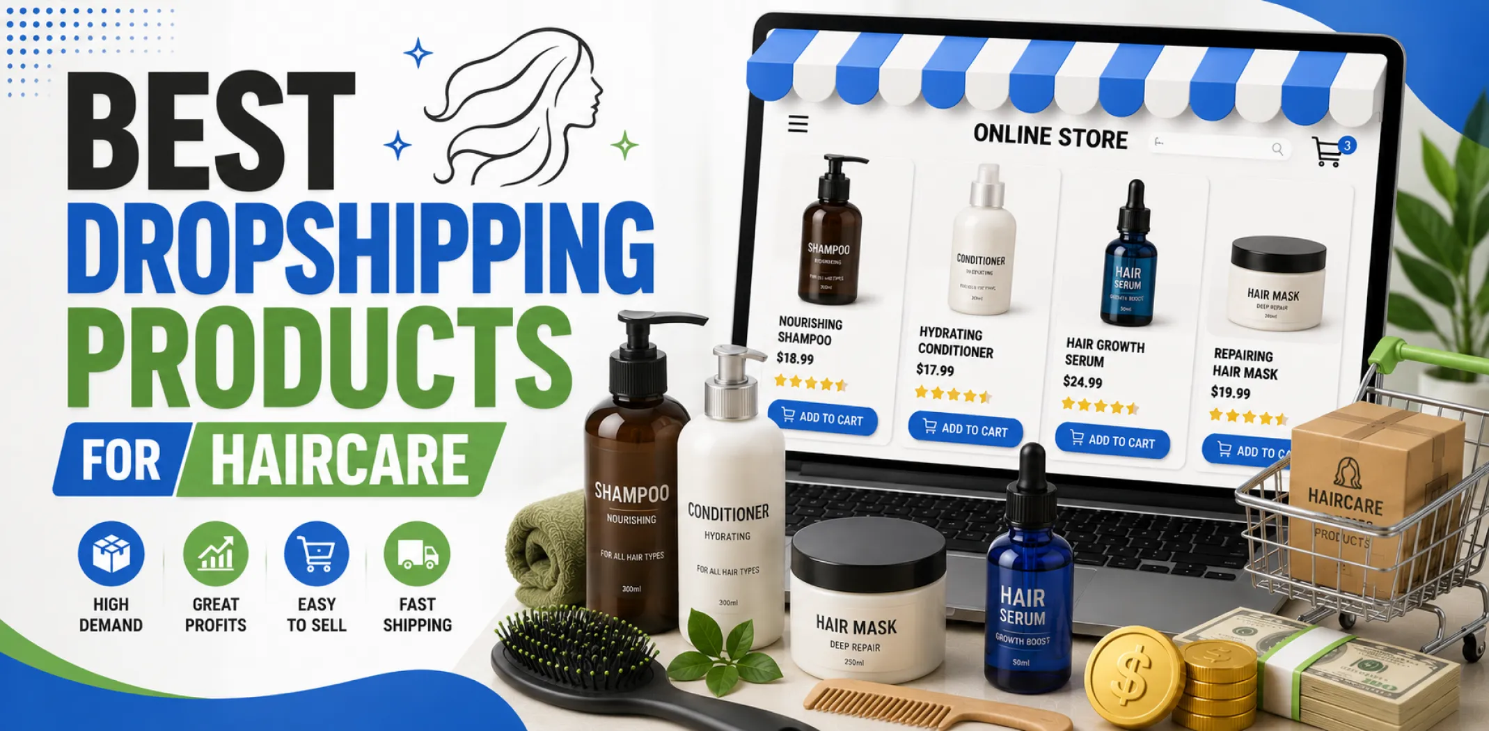 Featured image for an article about the best dropshipping products for haircare