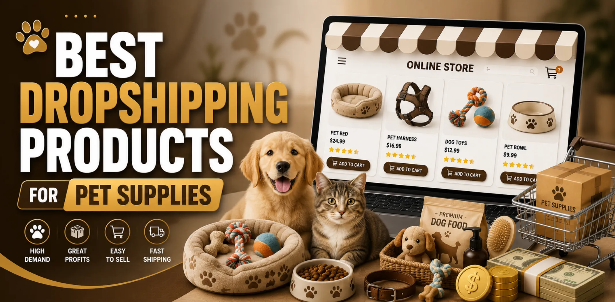 Featured image for an article about the best dropshipping products for pet supplies