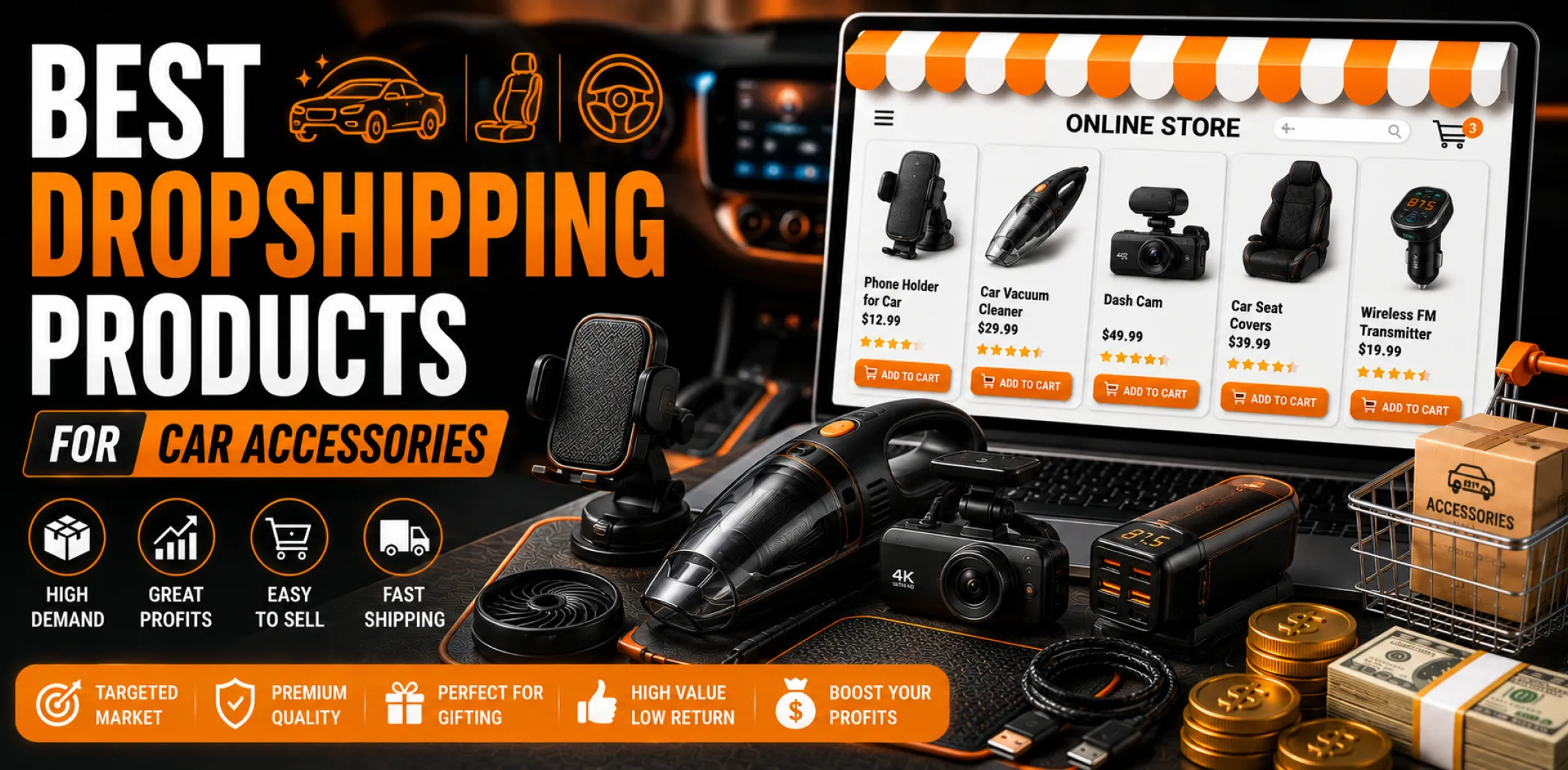 Featured image for an article about the best dropshipping products for car accessories