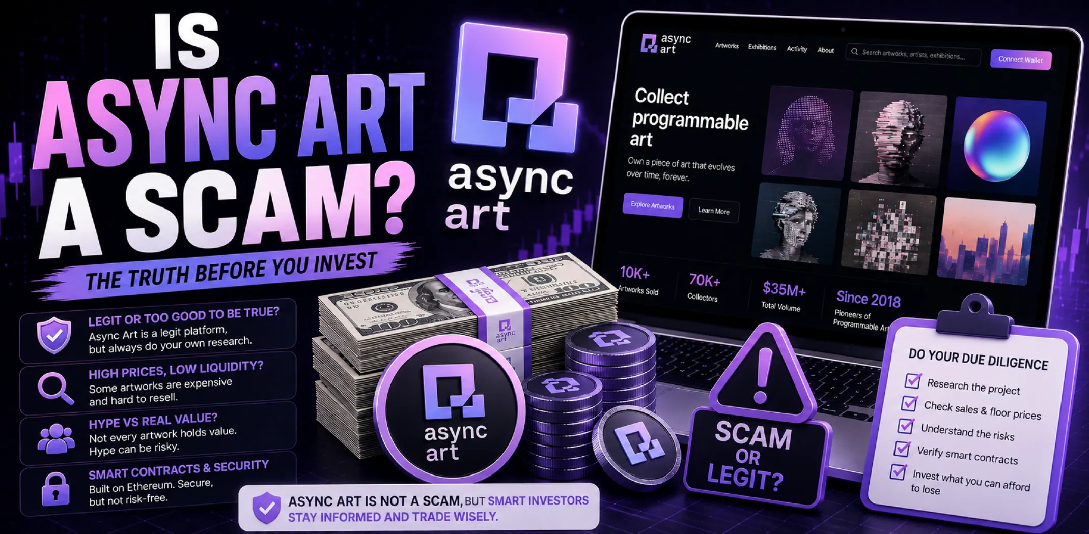 Featured image for an article answering the question "Is Async Art a scam?"