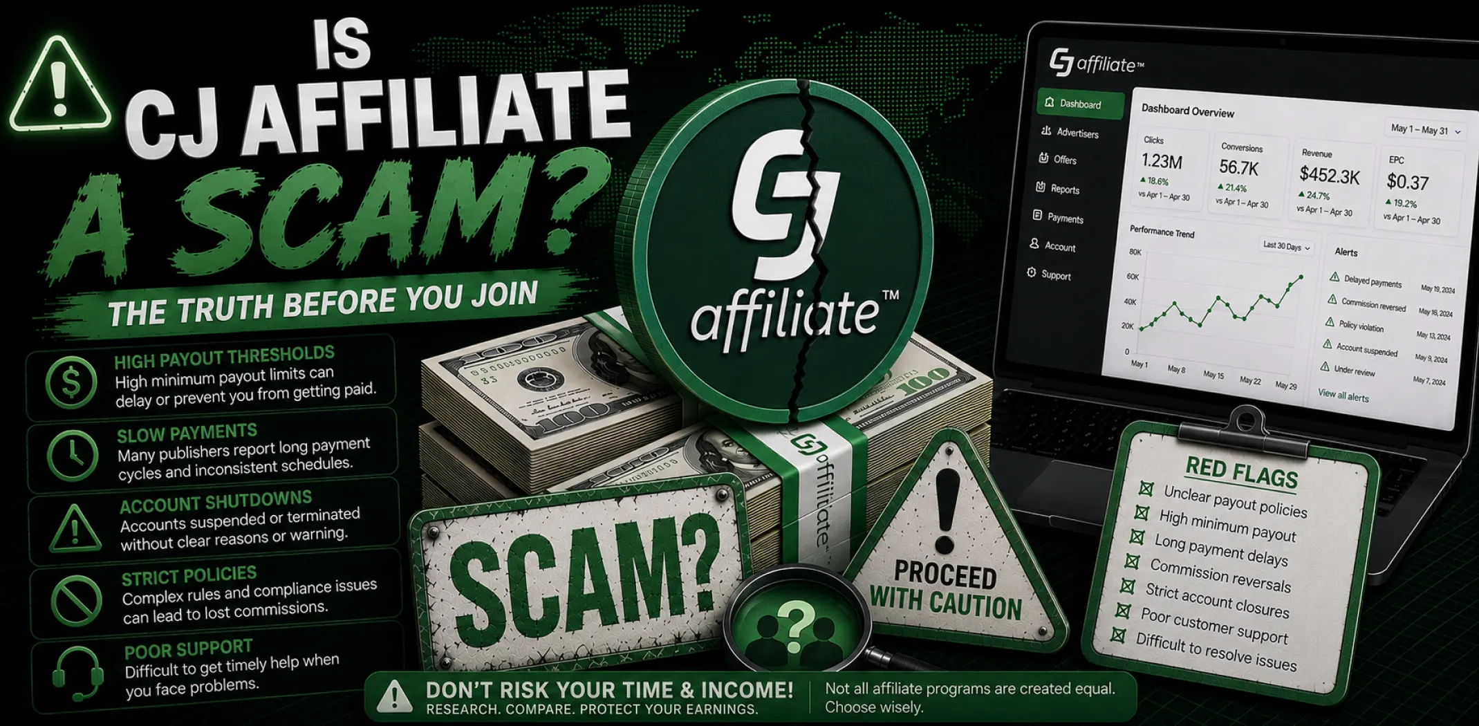Featured image for an article answering the question "Is CJ Affiliate a scam?"