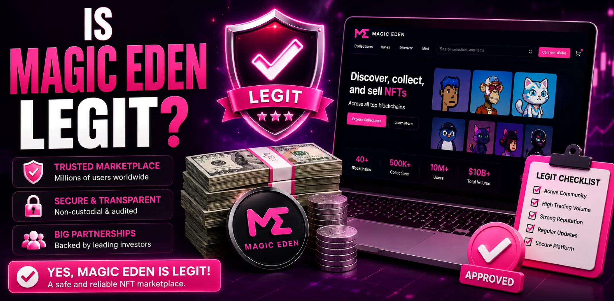 Featured image for an article answering the question "Is Magic Eden legit?"