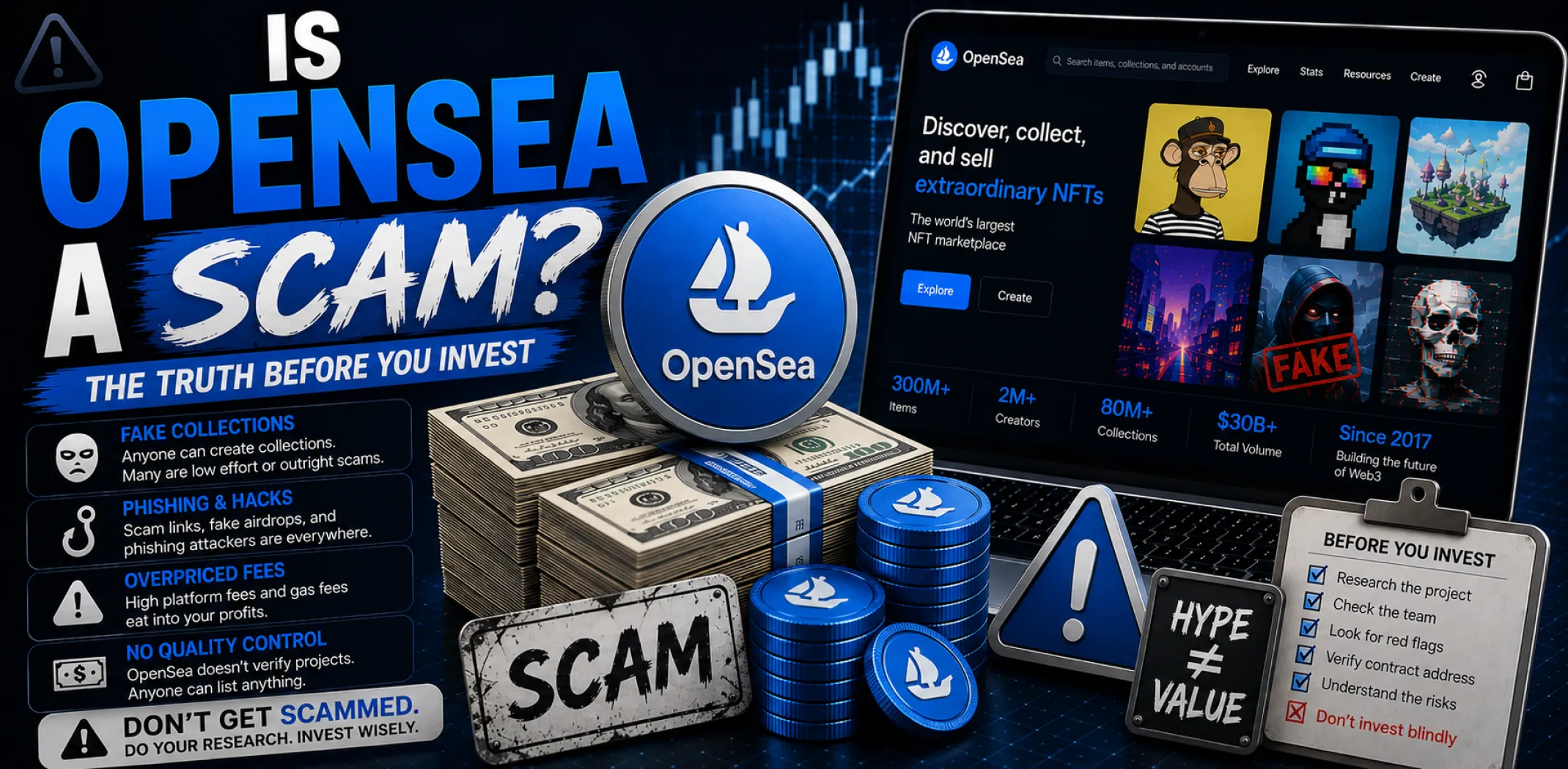Featured image for an article answering the question "Is OpenSea a scam?"